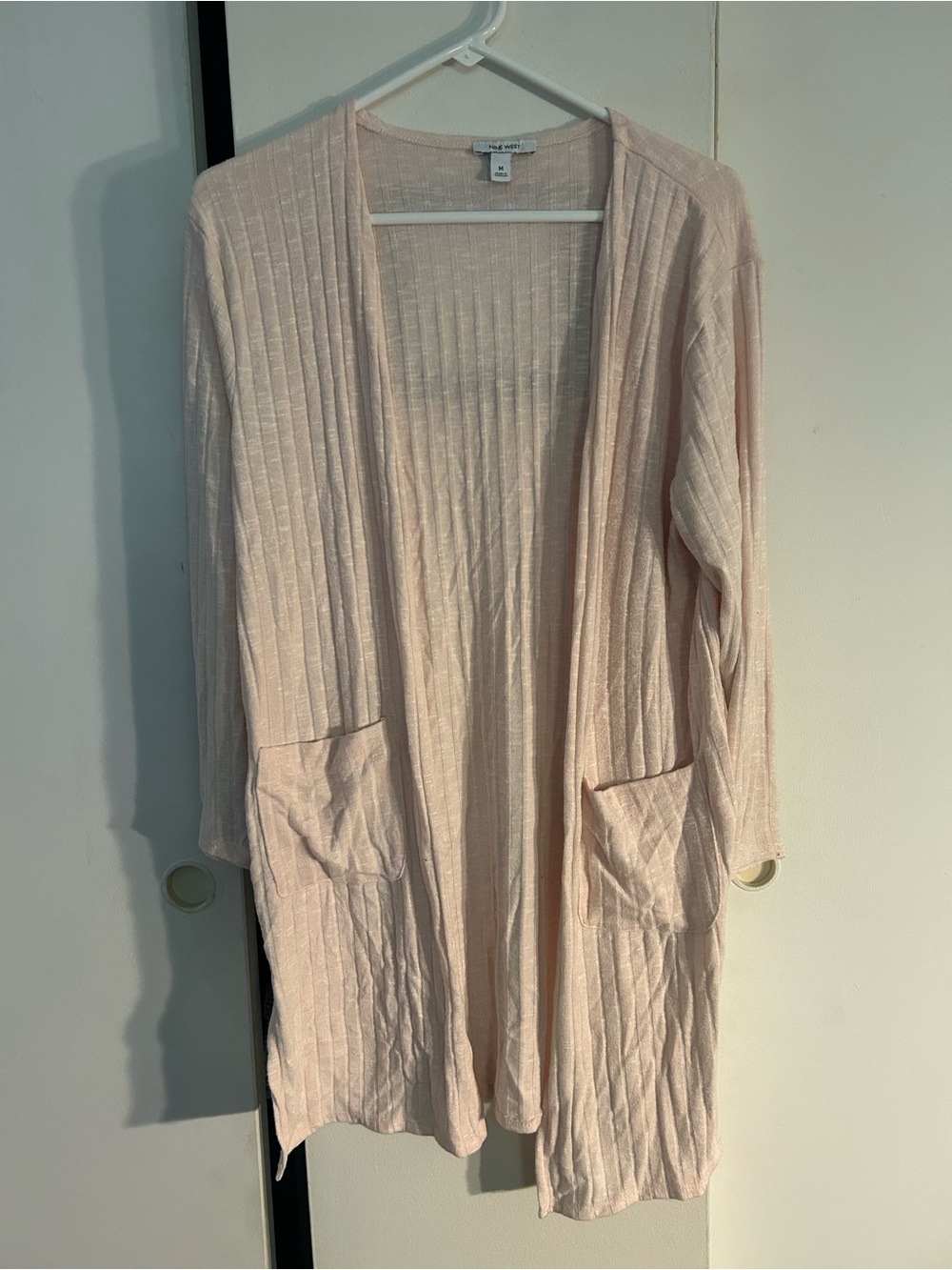 Nine West Blush Pink Ribbed Open-Front Cardigan